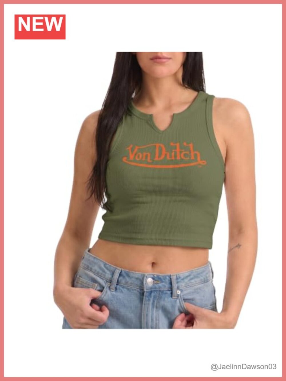 Von Dutch Cropped Tank Top Crew Neck Cap Sleeve Stretch Jersey Women's